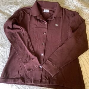 Brown Lacoste Long Sleeve Button Polo Sz 42